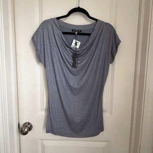 Cable & Gauge Silver-Gray Shimmer Cowl Neck Short Sleeve Top